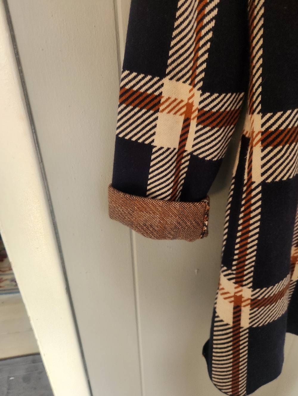 Max Studios Plaid Double-Breasted Women's Coat - Navy & Cream NWOT - Picture 4 of 5